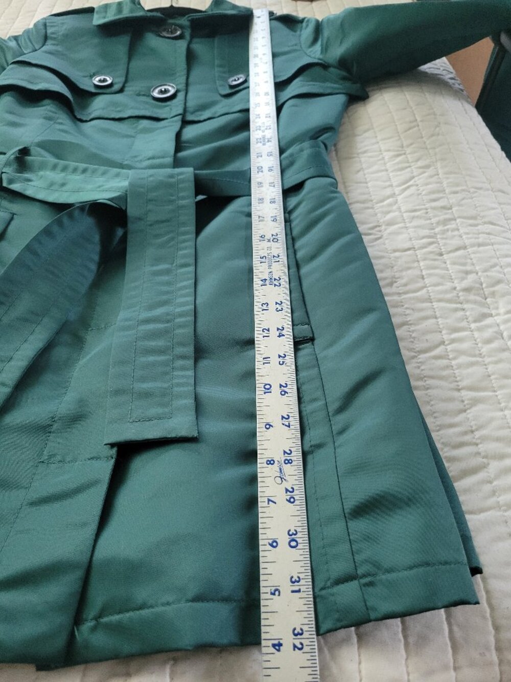 MNG Suit Teal Green Belted Trench Coat Epaulette Detail Sz XS - Picture 7 of 8